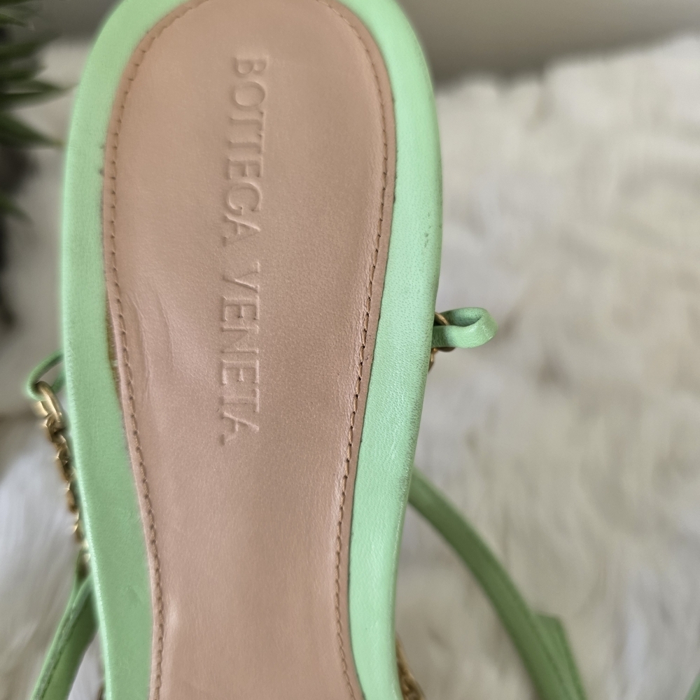 Bottega Veneta Stretch Chain Sandals Pistachio Green Square Toe EU 38.5/US 8.5 - Picture 12 of 16